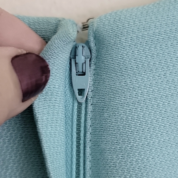 Vintage Blue & Lace Midi Short Sleeve Shift Dress By Jean Lang (Altered Waist) S - Picture 13 of 13